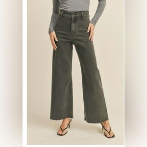 Miou Muse - Strait Wide Leg Denim Pants in Washed Black Size Small